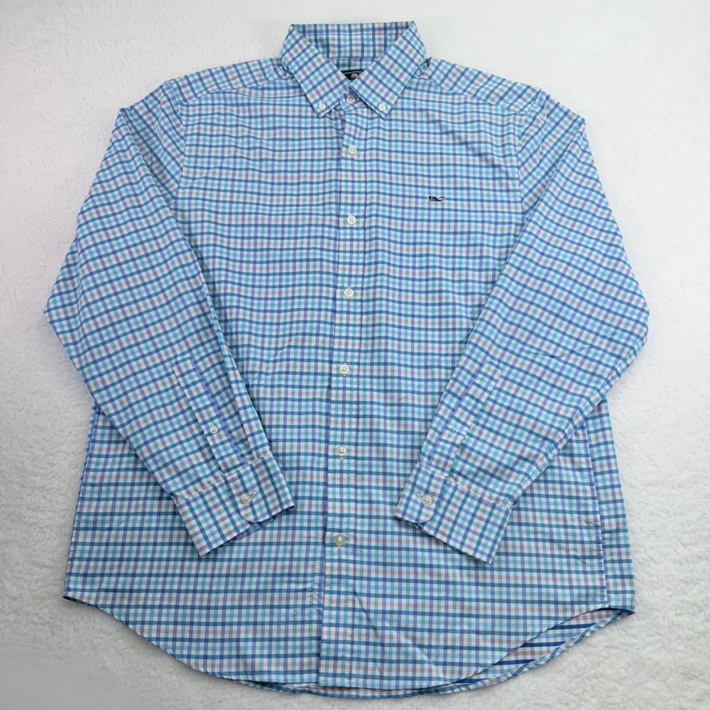 Vineyard Vines Shirt Mens Large Blue Plaid Performance Stretch Whale Button Down